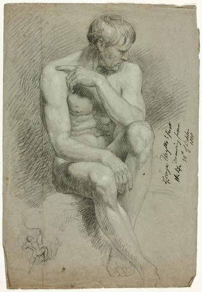 Oturan Erkek Çıplak ve Çıplak Okçu Çizimi by George Hayter