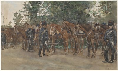 Yol kenarında atlarının yanında duran süvariler by George Hendrik Breitner
