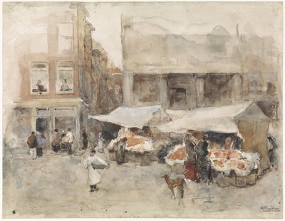 Çiçek tezgahları olan pazar by George Hendrik Breitner