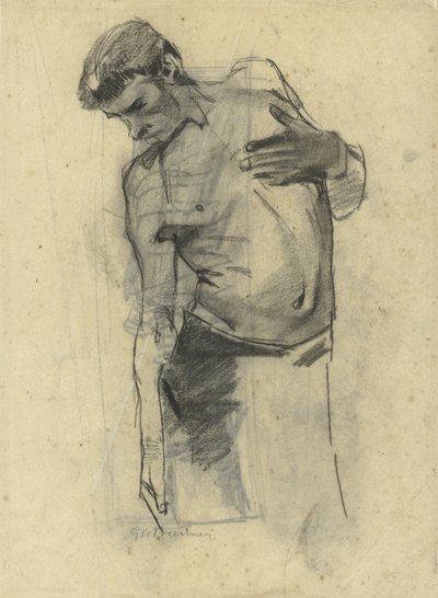Aşağı bakan yarı çıplak bir adamın model çalışması by George Hendrik Breitner