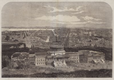 Capitol ön planda olan Washington şehrinin kuşbakışı görünümü by George Henry Andrews