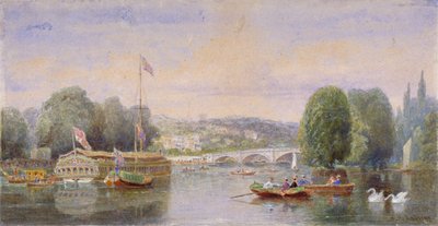 Uzakta Richmond Köprüsü ve Richmond Tepesi ile Thames Nehri, Londra, 1867 by George Henry Andrews