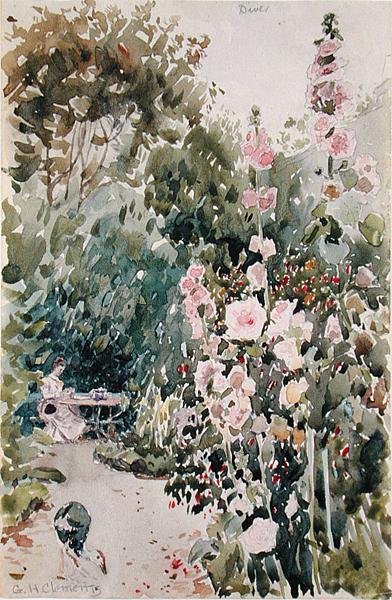 Gülhatmi Bahçesinde Çay, Dalışlar, c.1890 (kağıt üzerine suluboya ve kurşun kalem) by George Henry Clements