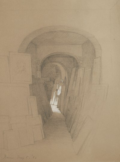 Untitled - Artists studio, Rome, 1886 (graphite heightened with white gouache on brown wove paper) by George Henry Hall