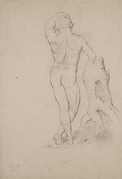 İsimsiz - Erkek çıplak, arkadan görünüm, 1846 (kahverengi dokuma kağıt üzerine kömür) by George Henry Hall