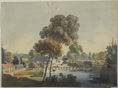 Niagara Şelalesi yakınlarındaki Chippawa Köyü, c.1801 (dokuma kağıt üzerinde wc) by George Heriot