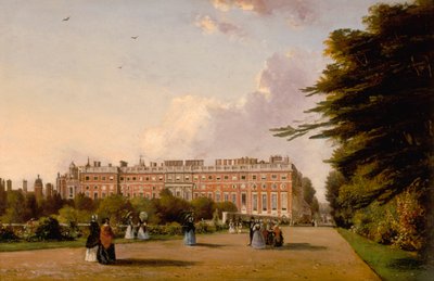 Hampton Court Sarayı'nın Broad Walk'tan Güney Cephesi'nin görünümü, 1827-49 dolayları (tuval üzerine yağlı boya) by George Hilditch