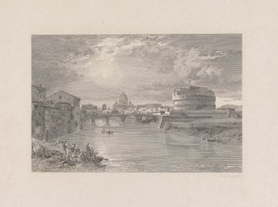 Roma; Tyber Nehri üzerindeki St. Angelo Köprüsü ve Kalesi by George Hollis