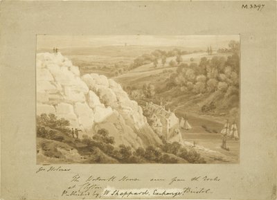 Hotwell House from Clifton Rocks, c1815 (kağıt üzerine kurşun kalem ve sulu boya) by George Holmes