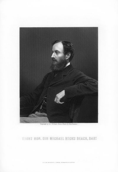 Michael Edward Hicks Plajı, 1. Earl St Aldwyn, İngiliz devlet adamı, 1881. by George J. Stodart