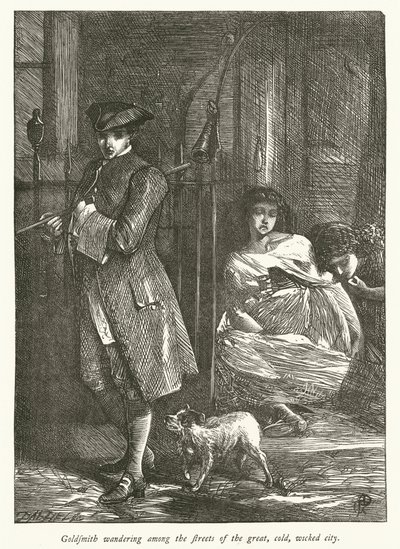 Büyük, soğuk, kötü şehrin sokaklarında dolaşan kuyumcu (gravür) by George John Pinwell