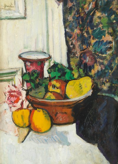 Meyveli ve Pembe Güllü Natürmort (gemide yağ) by George Leslie Hunter
