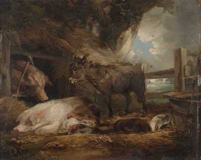 Pig Sty ziyareti (gemide yağ) by George Morland