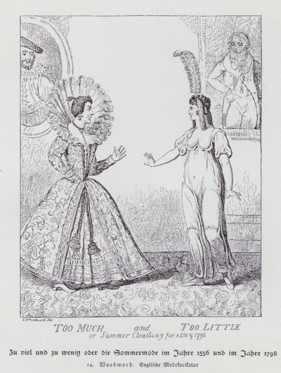 Çok Fazla ve Çok Az, 1556 ve 1796 için Yazlık Giysiler (litho) by George Moutard (after) Woodward