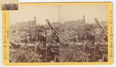 1871, 1871 Chicago Yangınından sonra Mammoth Store of Field & Leiter kalıntılarının stereografı (kart yuvasındaki bw fotoğraf) by George N. Barnard