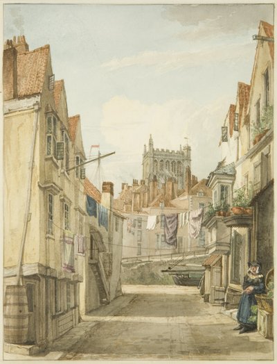 Alderskey Lane (kağıt üzerine kurşun kalem ve sulu boya) by George Orleans Delamotte