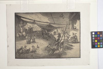 Kuşların Eşleştirilmesi ve Tartılması (krem dokuma kağıt üzerine gravür, yumuşak zemin dağlama ve aquatint) by George Overbury