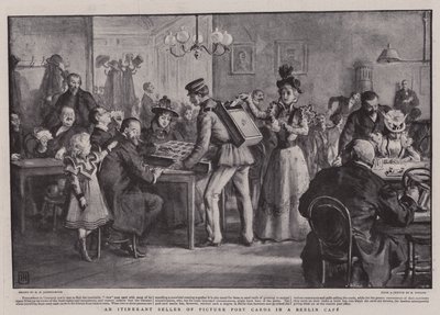 Bir Berlin Kafede Gezici Resimli Posta Kartları Satıcısı by George Percy Jacomb Hood
