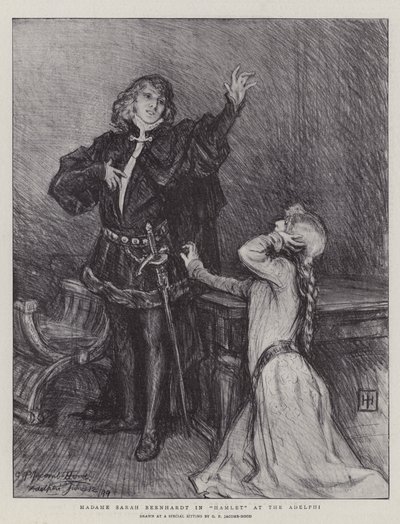 Madam Sarah Bernhardt, Adelphi'deki Hamlet'te by George Percy Jacomb Hood