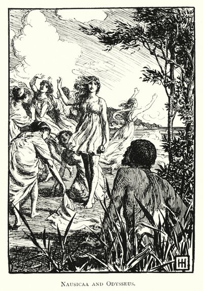 Odyssey: Nausicaa ve Odysseus (gravür) by George Percy Jacomb Hood