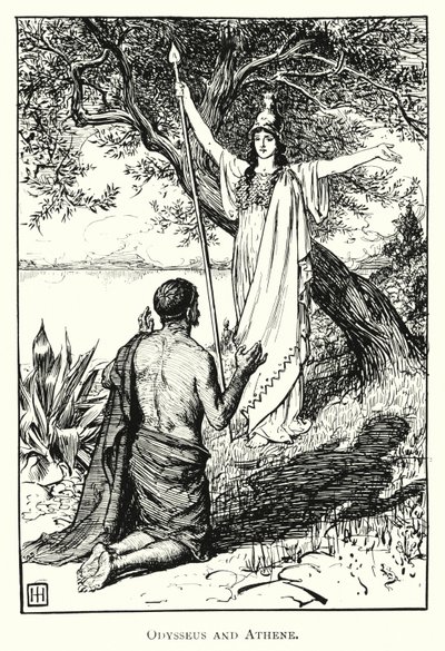 Odyssey: Odysseus ve Athene (gravür) by George Percy Jacomb Hood