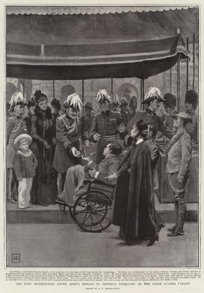 Kral, Atlı Muhafızlar Geçit Töreninde Güney Afrika Madalyalarını Imperial Yeomanry'ye dağıtıyor by George Percy Jacomb Hood