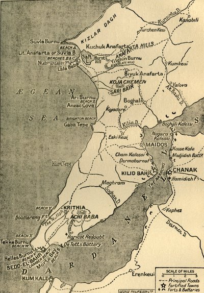 Gelibolu Yarımadası Haritası, 1919. by George Philip and Son Ltd