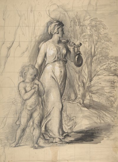 Hagar ve Ishmael in the Wilderness recto, Sanatçının Karısının İki Portre Çalışması..., 1829-33. by George Richmond