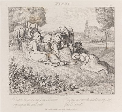 Pazardan Dönen Köylüler, Nancy, c.1821 (aşındırma) by George Robert Lewis