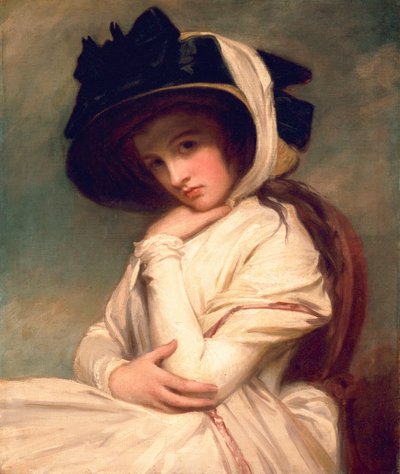 Emma Hart, daha sonra Lady Hamilton, hasır şapkalı, c.1782-94 by George Romney