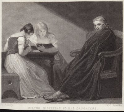 John Milton kızlarına dikte ediyor by George Romney