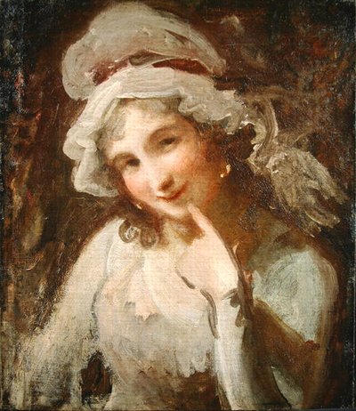 Gülümseyen Genç Kadın Çalışması (tuval üzerine yağlı boya) by George Romney