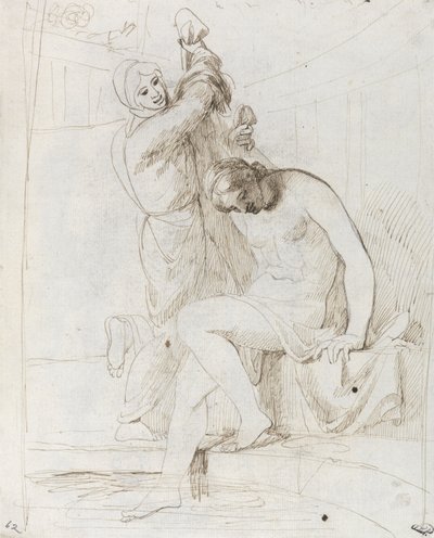 Bathsheba Hamamı (kağıt üzerine kalem ve kahverengi mürekkep) by George Romney