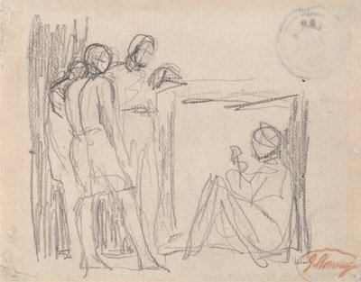 Oturan Bir Figürün Önünde Ayakta Duran Üç Figür by George Romney
