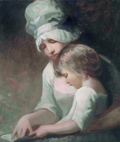 "Bir Anne ve Çocuk Okuyor" (Bayan Cumberland ve oğlu) Tablo George Romney (1734-1802) - Tuval üzerine yağlı boya Soluk 63,5x53.7 cm Özel Koleksiyon by George Romney