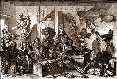Dragonnades: 1680'lerde Fransa Krallığı'nın Protestan topluluklarına yönelik zulümler. 19. yüzyıl (gravür) by George Roux