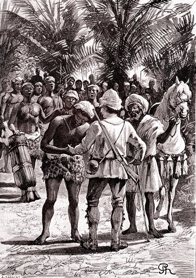 Sudan'daki büyük göllerdeki kaşif. 1888 (gravür) by George Roux