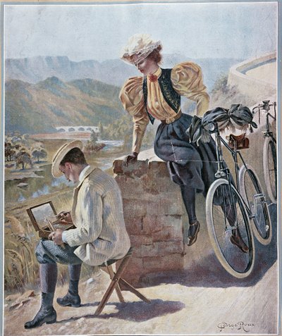 Suluboya ve bisiklet - litografi, Georges Roux, v.1900 by George Roux