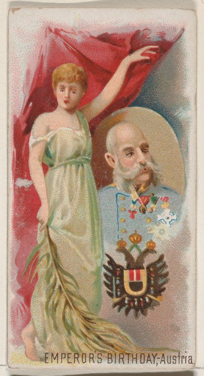 İmparatorun Doğum Günü, Avusturya, Duke marka sigaralar için Holidays N80 serisinden, 1890., 1890. by George S. Harris and Sons