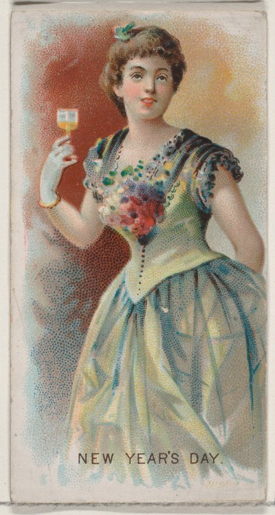 Yılbaşı, Amerika Birleşik Devletleri, Duke marka sigaralar için Holidays N80 serisinden, 1890., 1890 by George S. Harris and Sons