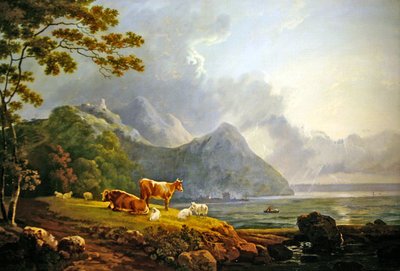 Koyun ve İneklerle Geniş Bir Manzara (tuval üzerine yağlı boya) by George Senior Barrett