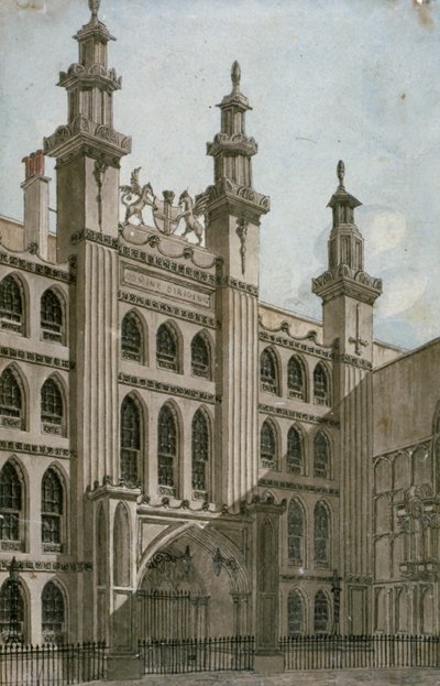 Guildhall cephesinin güneybatı görünümü, Londra Şehri, 1810 by George Shepherd