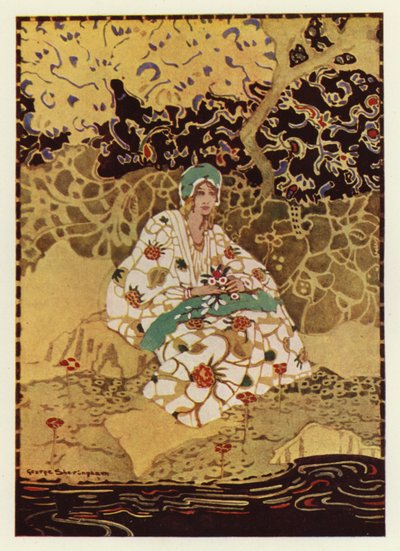Derenin kıyısında oturan çok güzel bir kız (renkli taş) by George Sheringham