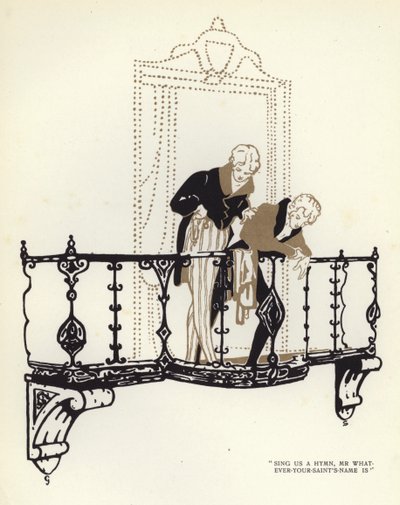 Max Beerbohm'dan Mutlu İkiyüzlü için İllüstrasyon (renkli taş) by George Sheringham