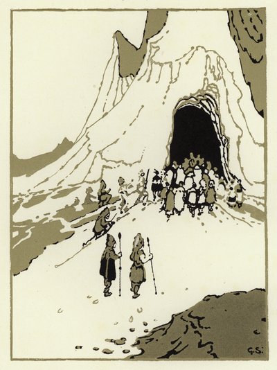 İnsanlar devleri bulmak için yola çıktılar, kısa süre sonra mağaralarına geldiler (renkli taş) by George Sheringham