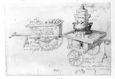 Gingerbeer and Hot Elder Wine stalls in Holborn, 1842  by George Snr Scharf