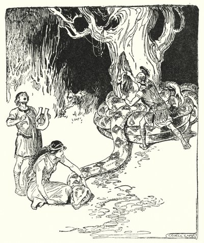 Jason ve Argonotlar: "Sonra Jason ihtiyatlı bir şekilde ileri atıldı ve yapağıyı ağaç gövdesinden yırttı" (lito) by George Soper
