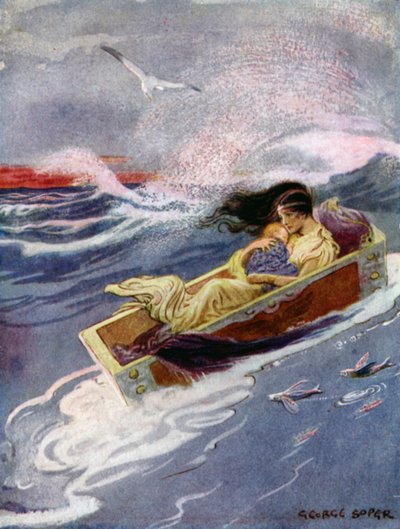 Perseus: "Ve anne ve bebeği denize açıldı" (renkli taş) by George Soper