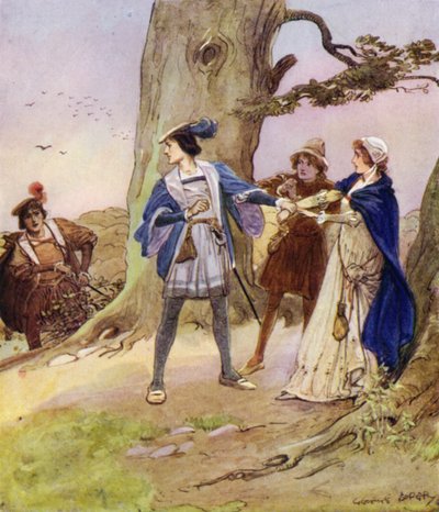 Valentine, soyguncularının bir bayanı esir aldıklarını duyunca teselli etmeye geldi ve onu rahatlattı. by George Soper