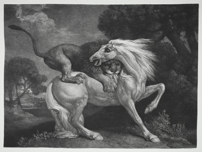 Aslan tarafından saldırıya uğrayan bir at by George Stubbs